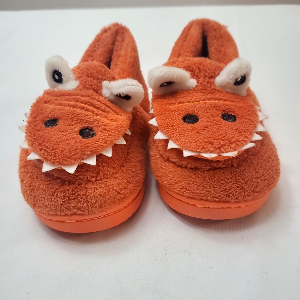 Plush Slippers Dinosaur House Shoes ● Toddler-Girls/Boys Orange ● Size‎ 7